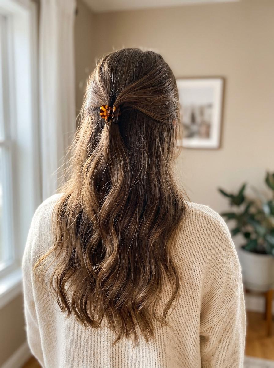 Half-up Frisur mit kleinen Strähnen - einfache Frisur für lange Haare